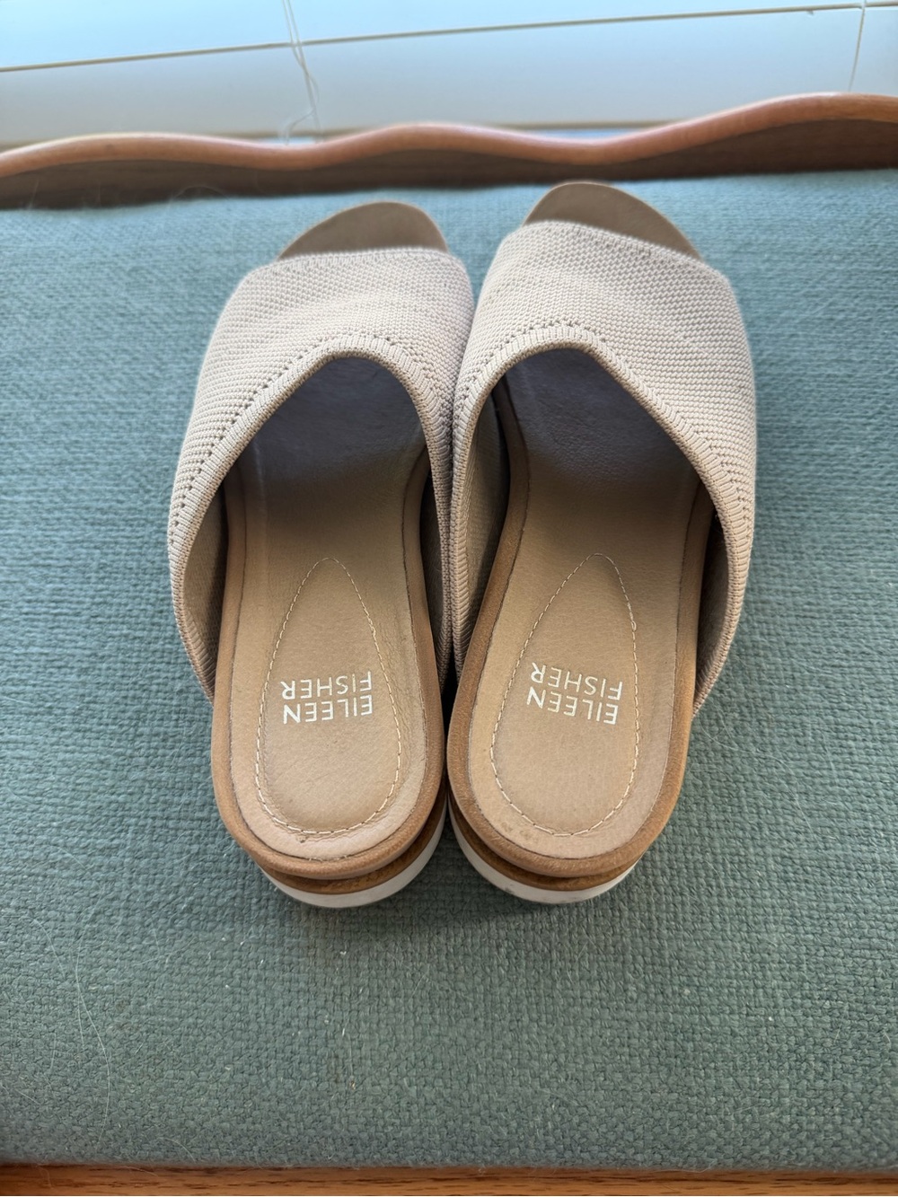 Eileen Fisher Cream Woven Open-Toe Slide Mules